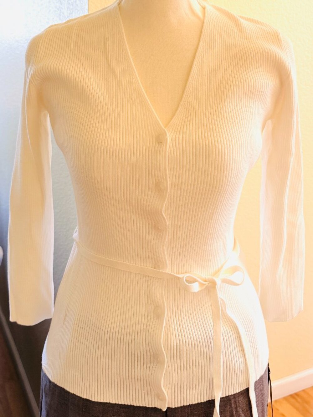 Cute white Cardigan with an adjustable self-tie waist belt